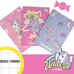Set 3 quaderni profumati A4 Unicorn and Daisy Rigo 10mm – Quadretti prima elementare senza margine