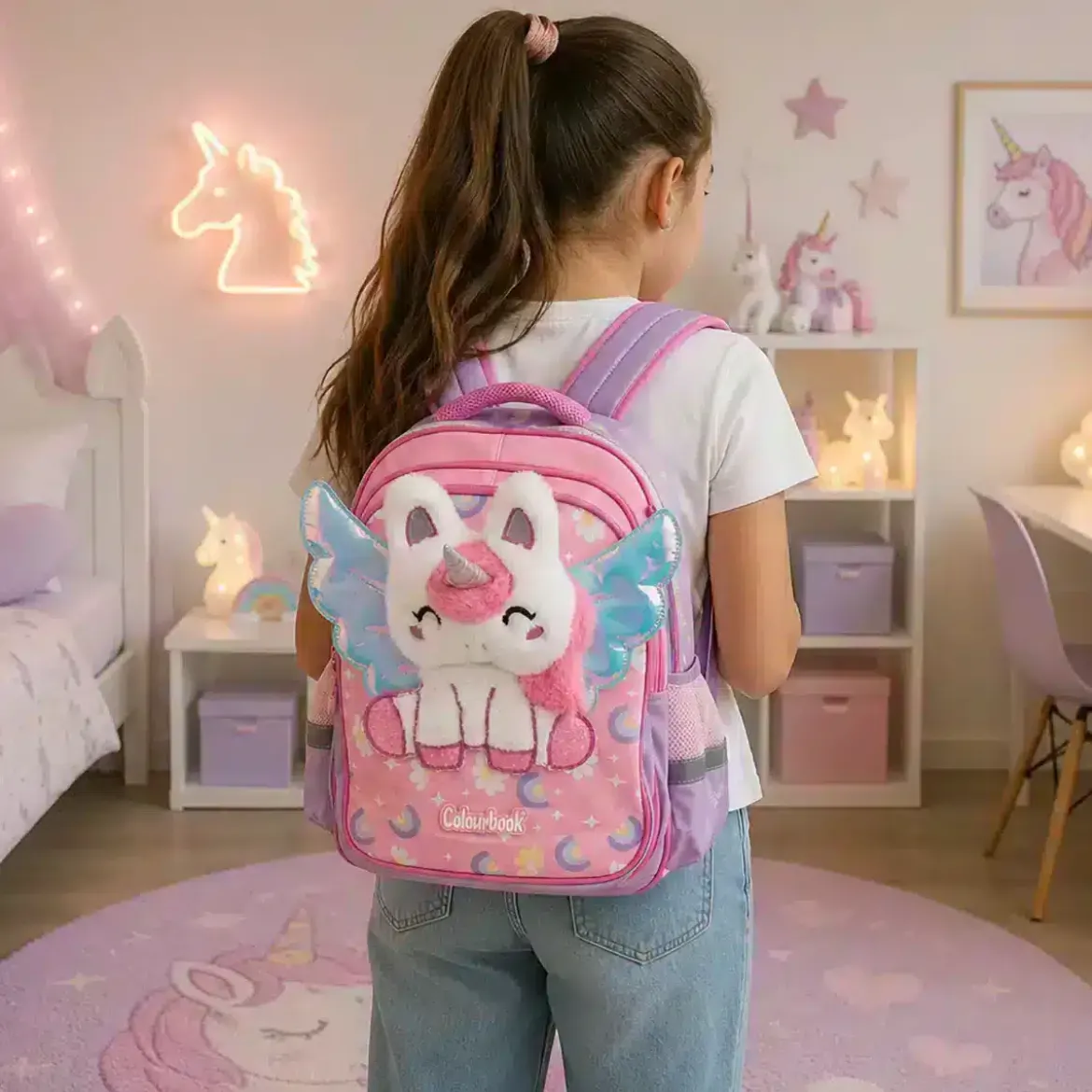 Zaino scuola Unicorn 30 Litri con peluche in rilievo